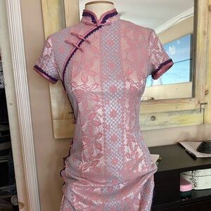 Pink silver and Purple Cheongsam Dress